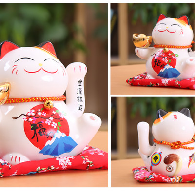Mèo Thần Tài  Maneki Neko  vẫy tay chiêu tài lộc 16cm bằng gốm sứ - mẫu giao ngẫu nhiên