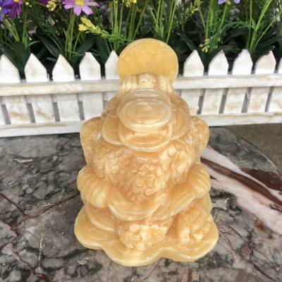 Tượng Cóc Ba Chân, Cóc Ngậm Tiền, Thiềm Thừ phong thủy chiêu tài lộc đá ngọc hoàng long - Dài 15 cm