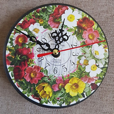 Đồng hồ treo tường Vintage hoa mẫu đơn cát tường size 12cm