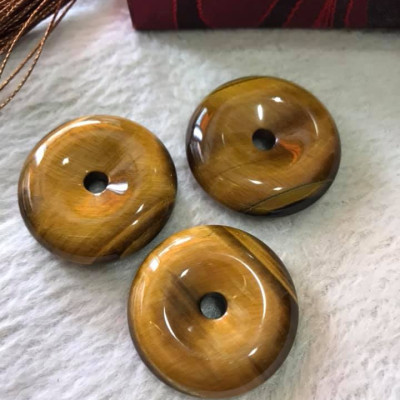 Mặt Dây Chuyền Đồng Tiền Điếu đá mắt hổ vàng nâu tự nhiên  Size 30mm x dầy 8mm  hợp mệnh Kim Thổ Thủy 