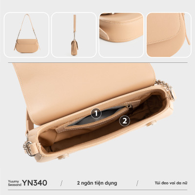 Túi Yuumy (Thời trang nữ nắp gập dáng cong size 24 - Túi đeo vai da Seasand YN340)