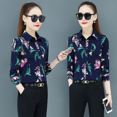 Áo sơ mi nữ công sở Haint  Boutique Thiết kế tay dài hoạ tiết hoa SM39