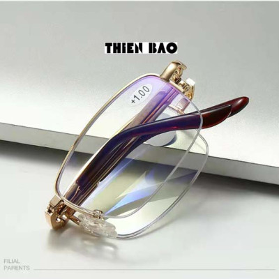 Kính lão thị, viễn thị đọc sách Nam nữ gấp gọn ( Tặng bao da đeo hông) KVT1510 tròng Nhật xẻ cước loại tốt mạ crom bền đẹp