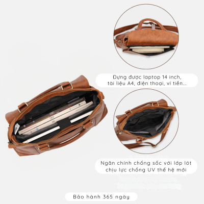 Túi Xách Công Sở Nam Nữ Đựng Laptop 14 inch, Nhiều Ngăn, Đựng Tài Liệu A4 Cao Cấp IDIGO UB2-6032
