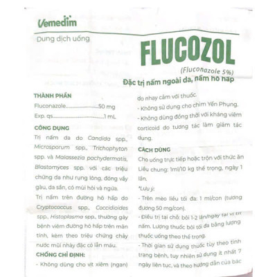 Vemedim Flucozol Dạng Uống hoặc Bôi cho Chó Mèo, Tri Nấm Ngoài Da, Nấm Hô Hấp - Chai 30ml
