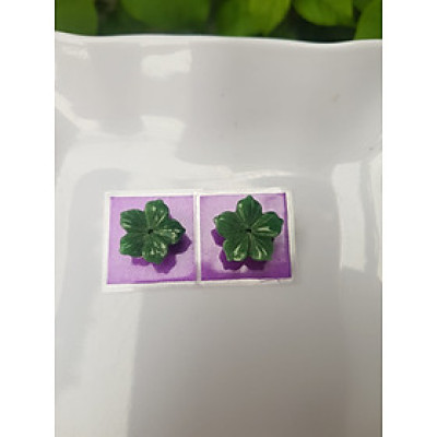 Đôi bông tai Bông Hoa Mai 5 Cánh đều đẹp Đá Ngọc Cẩm Thạch Xanh Ngọc Đều tự nhiên Size 13mm x dầy 3mm Nữ bọc vàng đeo rất đẹp sang ạ