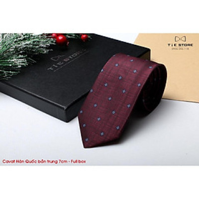 Cà Vạt Nam Bản trung 7cm màu đỏ mận chấm - Cavat Hàn Quốc Dành Cho Chú rể, Công Sở Cao Cấp Full box