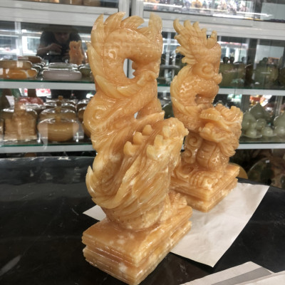 Cặp rồng đứng phong thủy đá ngọc hoàng long - Cao 30 cm 
