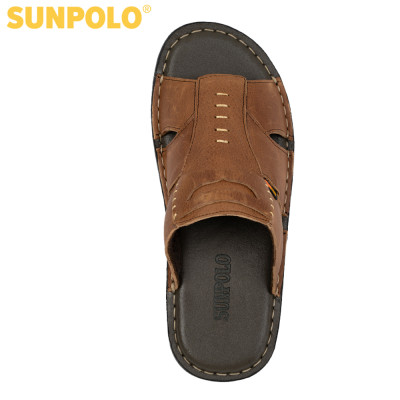 Dép quai ngang nam da bò cao cấp SUNPOLO SUA09B