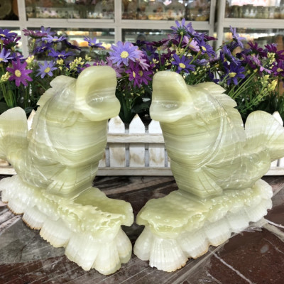Cặp cá chép vượt vũ môn phong thủy đá ngọc onyx trang trí bàn làm việc - Dài 20 cm