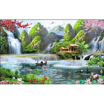 (ẢNH THẬT) Tranh dán tường 3d phong cảnh hữu tình 5 trang trí decor phòng khách