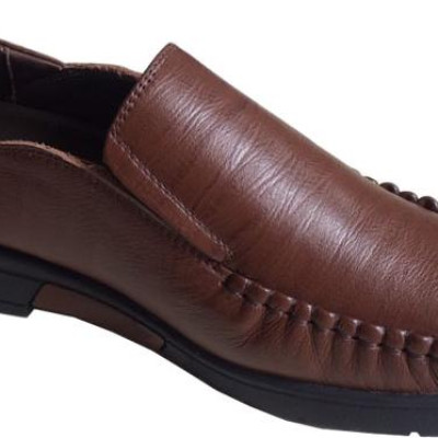 Giày mọi nam Trường Hải không dây màu nâu da bò thật cao cấp mềm mại đế cao su không trơn GM0498