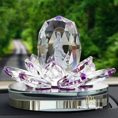 Tượng Phật Bà Quan Âm Tòa Sen Pha Lê Trong, Tượng Nước Hoa Quan Âm, Tặng Kèm Tinh Dầu Và Đế Chống Trượt