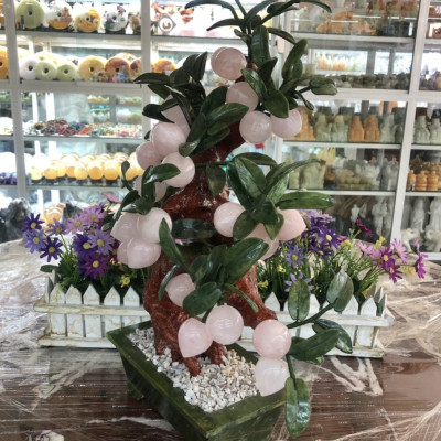 Cây Đào phong thủy đá thạch anh hồng 28 quả - Cao 50 cm