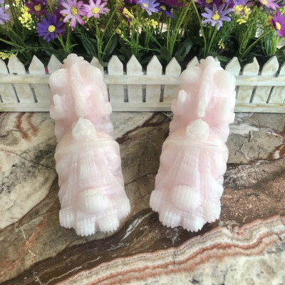 Cặp Tỳ Hưu phong thủy đá thạch anh hồng - Dài 20 cm