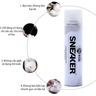 Combo 3 Chai Xịt Tạo Bọt Vệ Sinh Giày, Dép và Túi Xách, Bình Xịt Làm Sạch Trắng Giày