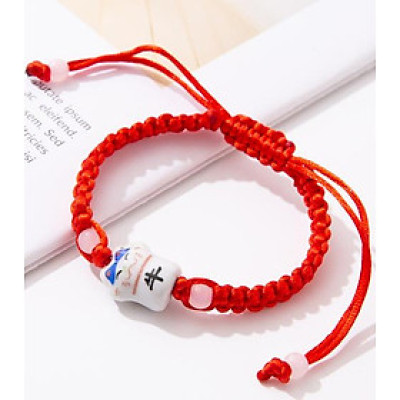 Vòng chỉ đỏ phối mèo thần tài may mắn bằng gốm (CD33)