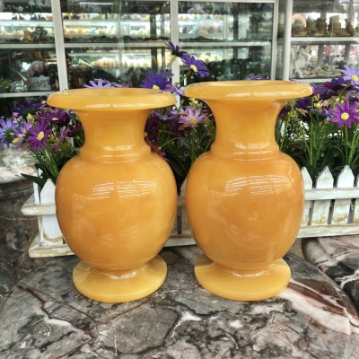 Cặp Lục Bình ( Lọ Hoa ) phong thủy đá ngọc hoàng long trưng bày phòng khách, bàn thờ, nhà cửa - Cao 20 cm