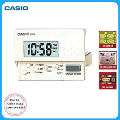 Đồng Hồ Báo Thức Du Lịch - Để Bàn Có Đèn LED Casio PQ-10-7R Màu Trắng ( 8 x 6cm)
