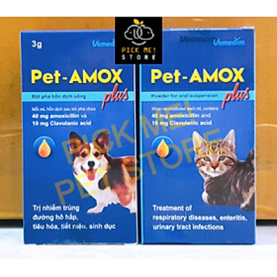 [Lọ 3g] Bột pha Pet Amox Plus Trị Hỗ Trợ Hô Hấp, Tiết Niệu cho Chó Mèo, Chim Cảnh