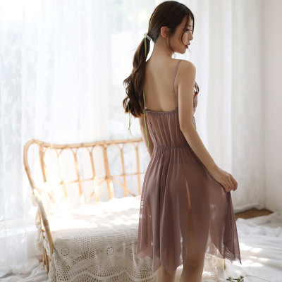 Váy ngủ xuyên thấu hai dây ren ngực xẻ nhiều tà sexy Q526 - Đầm ngủ nử ren sexy - Đồ ngủ nữ vạt xẻ tà sexy gợi cảm