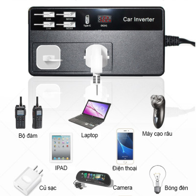 Bộ Chuyển Đổi Nguồn Điện DC 12V Sang AC 110V/220V 200W - Hàng Nhập Khẩu