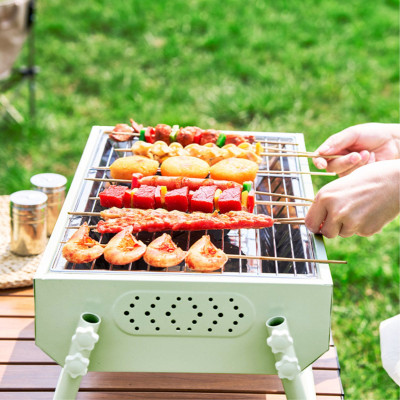 Bếp nướng chữ nhật xanh ngoài trời tặng dụng cụ hỗ trợ Suncojia, bếp nướng than gỗ xanh, có thể gấp gọn và di động