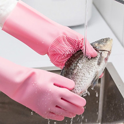Găng Tay Gai Rửa Chén Silicon Găng Tay Rửa Chén Vệ Sinh Nhà Cửa Đa Năng - Giao màu ngẫu nhiên