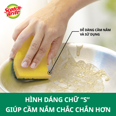 Cước rửa chén siêu sạch có mút Scotch Brite 3M 115x70mm hình sóng đa năng, bền hơn sạch hơn
