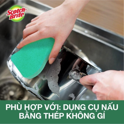 Combo 2 Miếng rửa chén hạt nổi siêu sạch 3M Scotch Brite đa năng, mút kháng khuẩn, không bám cặn bẩn gây mùi màu xanh