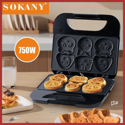 Máy làm bánh sokany 6 khuôn hình thú, máy nướng bánh công suất lớn