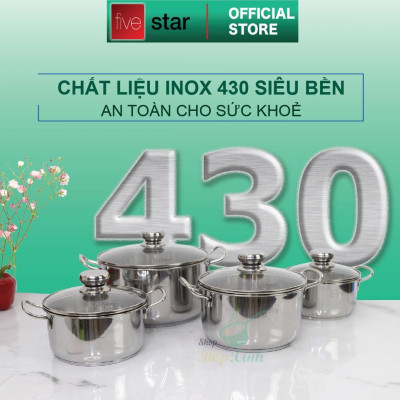 Bộ nồi chảo 3 đáy inox 403 Fivestar 5 món nắp kính tặng 5 muỗng ăn( N16cm x N18cm xN20cm x N24cm x chảo 24cm)