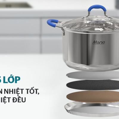 Bộ nồi chảo inox 5 đáy Sunhouse SHG509 - Hàng Chính Hãng