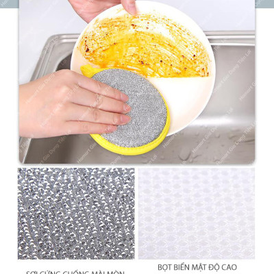 Miếng Bọt Biển Rửa Chén 2 Mặt Vải Lưới Tạo Bọt Rửa Bát Cọ Nồi Đa Năng Tiện Lợi