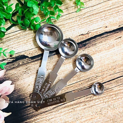 Muỗng Đong Định Lượng Inox - Bộ 4 Cây. Chuyên phục vụ Sp Gia dụng, Khuôn làm bánh, Dụng cụ học Sinh, Nhà hàng, Quán ăn,