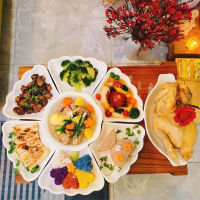 Bộ Bát Đĩa Hoa Mặt Trời 6811 Loại Bé Việt Nhật Nhựa PP Màu Trắng Dùng Để Bày Đồ Cúng