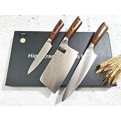 DAO - BỘ 3 DAO BẾP NHẬT BẢN THÉP DAMASCUS MÃ A2 DT2 nt topcomshop vn