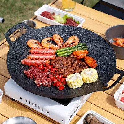 Chảo Nướng Đá Không Dầu Hàn Quốc Size 34cm, Chảo Nướng Thịt BBQ Chống Dính Dùng Được Cho Mọi Loại Bếp, Chất Liệu Cao Cấp