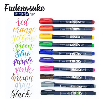 Bộ 10 Bút viết thư pháp TOMBOW FUDENOSUKE chuyên viết Hán tự Brush Lettering dòng màu sắc