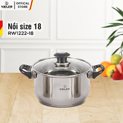 Nồi Inox 5 đáy KIELER đáy từ 18cm nấu nhanh, tiết kiệm điện, có 2 lớp chống dính Whitford ít bám dầu mỡ RW1222-18