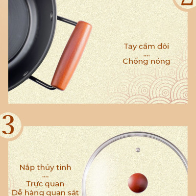 Bộ nồi chảo chống dính Konka Mẫu Mới thép tôi bóng, chống dính chống mài mòn-Hàng nhập khẩu