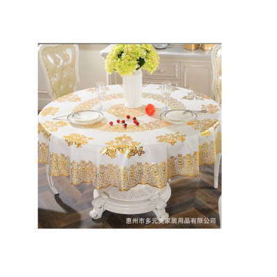 Khăn Trải Bàn WLG.751 tròn, đường kính 180 cm,  hoa văn phủ nhũ vàng, nhựa PVC dẻo, không thấm nước