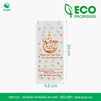 MFT1T3C - 24x9.5x4.5 cm - 100 Túi bánh mì Trắng, in sẵn họa tiết ĐẦU BẾP - Bao bánh mì Túi giấy thực phẩm an toàn