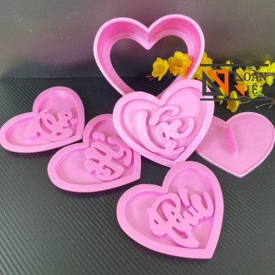 [BỘ 4 MẶT KHUÔN] Khuôn TIM NHẤN XÔI sắc nét - Bộ 4 hình PHÚC LỘC THỌ HỶ 15cm - NHỰA VIỆT NAM, ATSK. Chuyên phục vụ Sp Gi