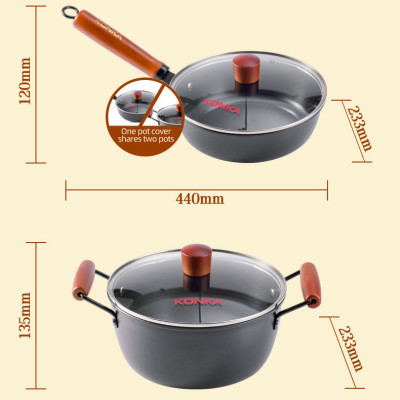 Bộ nồi chảo chống dính Konka Mẫu Mới thép tôi bóng, chống dính chống mài mòn-Hàng nhập khẩu