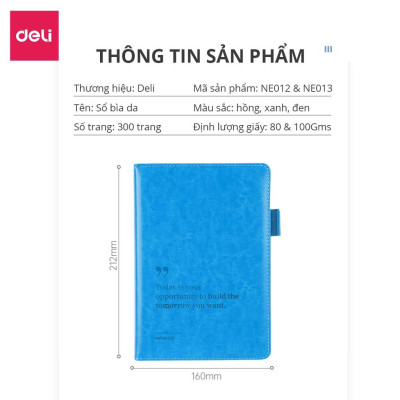 Sổ tay ghi chép A5 Kẻ Ngang Bìa Da Cao Cấp Deli - 300 trang, 80/100gsm, Chống Nước, Làm Quà Tặng Sang Trọng