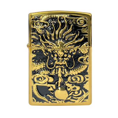 Vỏ Hột Quẹt Bật Lửa Zorro Z91226 Họa Tiết Rồng Cuộn Mây Đẹp Độc Lạ Màu Vàng - Dùng Xăng Bấc Đá Cao Cấp