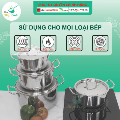 Bộ 2 nồi và 1 chảo chống dính  3 đáy từ inox 430 FiveStar Standard  nắp inox tặng 5 muỗng
