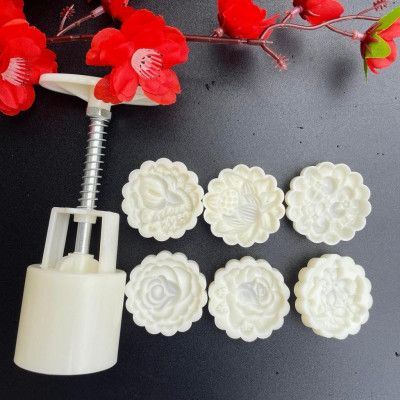 Bộ 6 mặt khuôn Trung thu Hình Hoa Hồng, Hoa Đào, Hoa Sen, Cẩm Chướng, Hoa Mai. Khuôn Trung thu 50gr 8 mặt 3D sắc nét. Ch