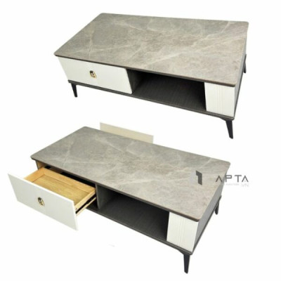 Bàn trà phòng khách mặt chữ nhật TS1006-12E Nội thất Capta Bàn phòng khách mặt đá ceramic xám vân mây nhám khung bàn MDF chân bàn sắt sơn tĩnh điện màu đen hcm
